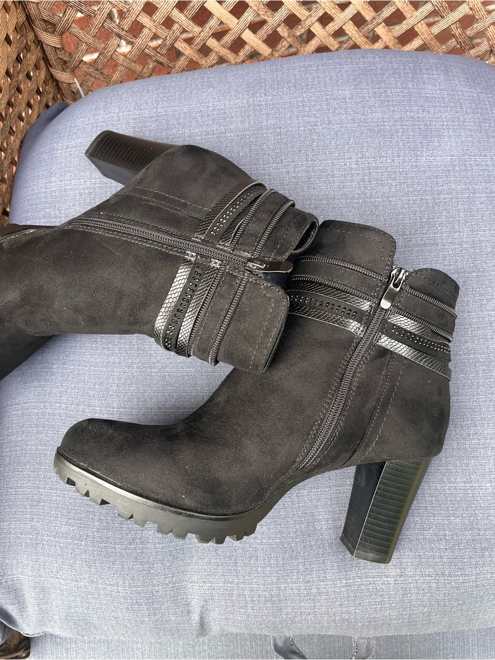 Women’s Black Suede Block Heel Ankle Boots